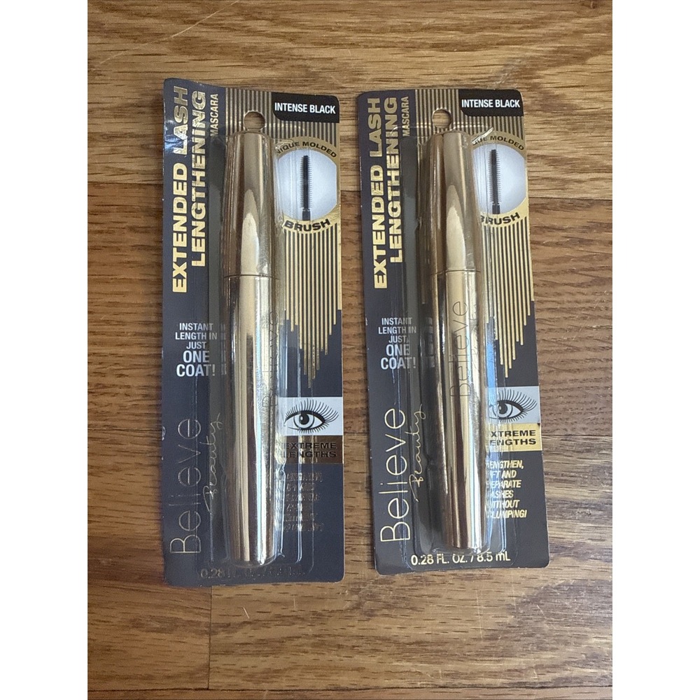 Believe Beauty Extended Lash Lengthening Intense Black Mascara New Sealed 2 Pack